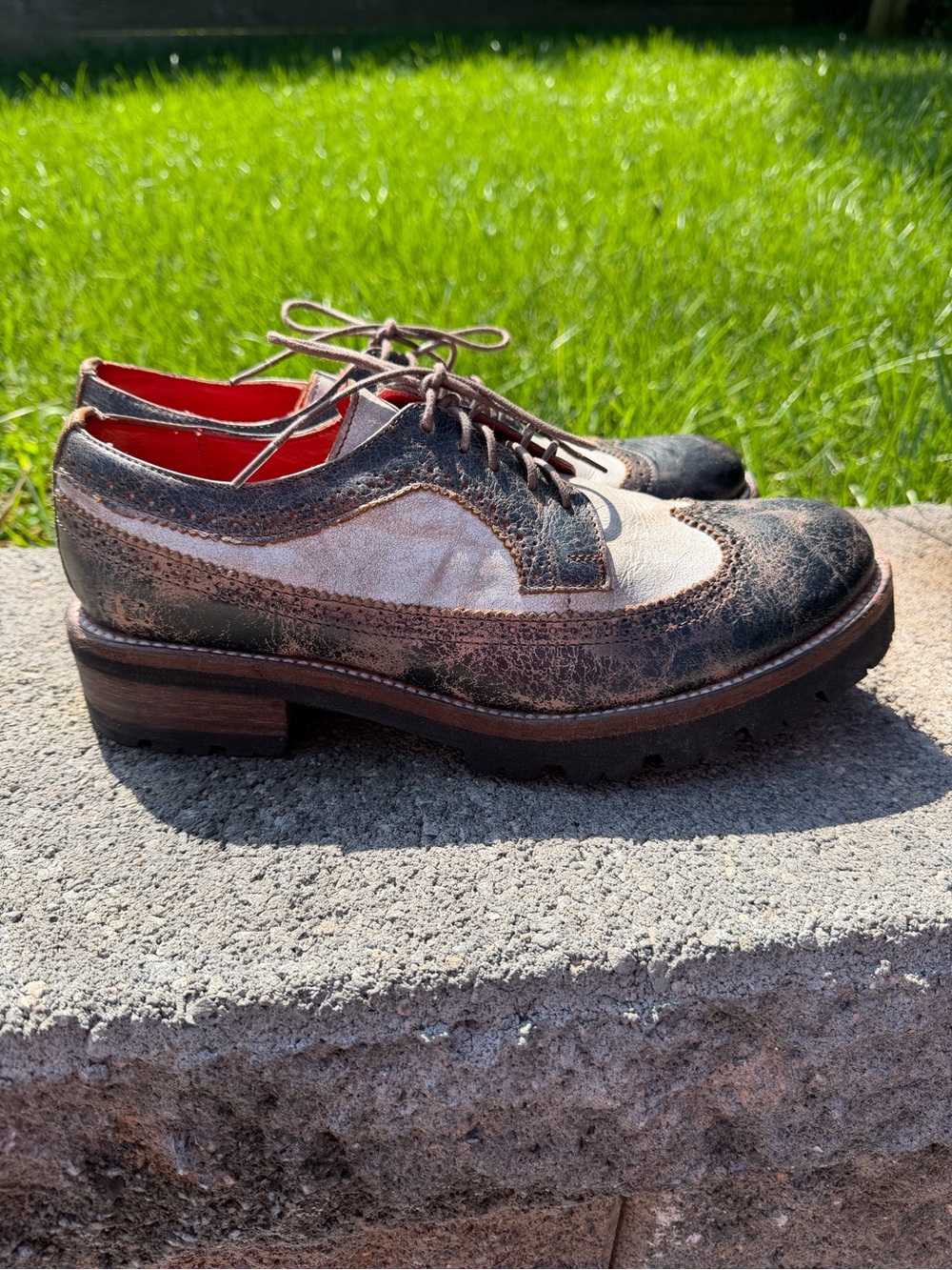 Bed Stu Lita Oxford Wingtips Distressed black Vintage Leather Sz 11